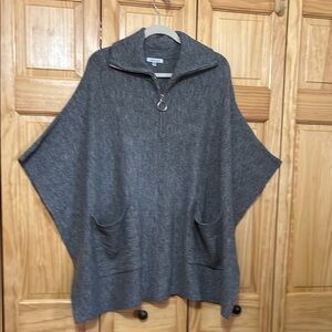 Gray Knit Poncho with Pockets